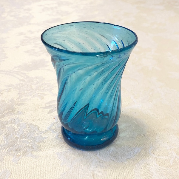 Small Handblown Turquoise Glass Vase Beautiful Swirled Glass Vase Lovely Rare Textred Vase Lovely Spain Hand Blown Single Flower Vase