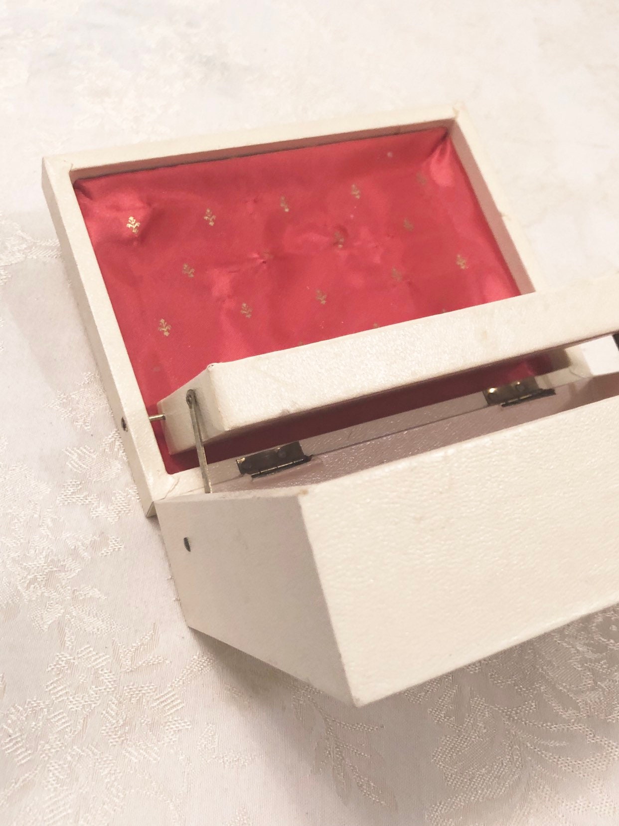 Small Cream Jewelry Box With Wine Felt Victorian Golden Trim Etsy