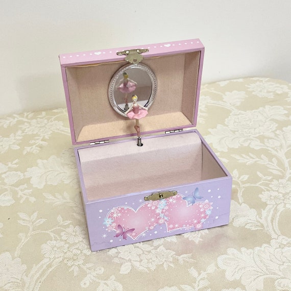 Vintage Kids Music Box Jewelry Box Jewelry Storage Musical Jewelry Box  Ballerina Dances to Music Box Pink Box 