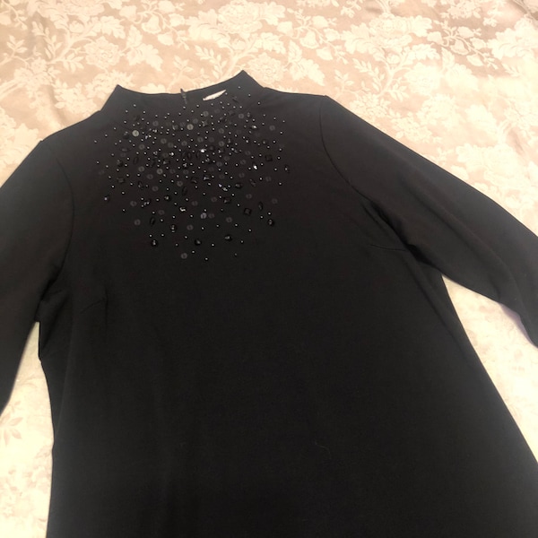 Formal Black Dress Professional Isaac Mizrahi Live Size 1X Dress Womans Black Long Dress With Long Sleeves And Beaded Bib Front