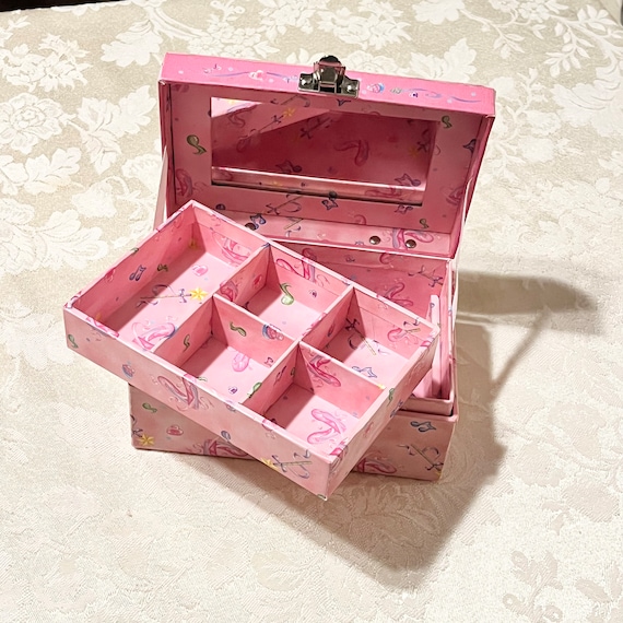 Vintage Kids Jewelry Box Jewelry Storage Jewelry Box Ballerina Shoes on Top  Pink Box With Storage Compartments 