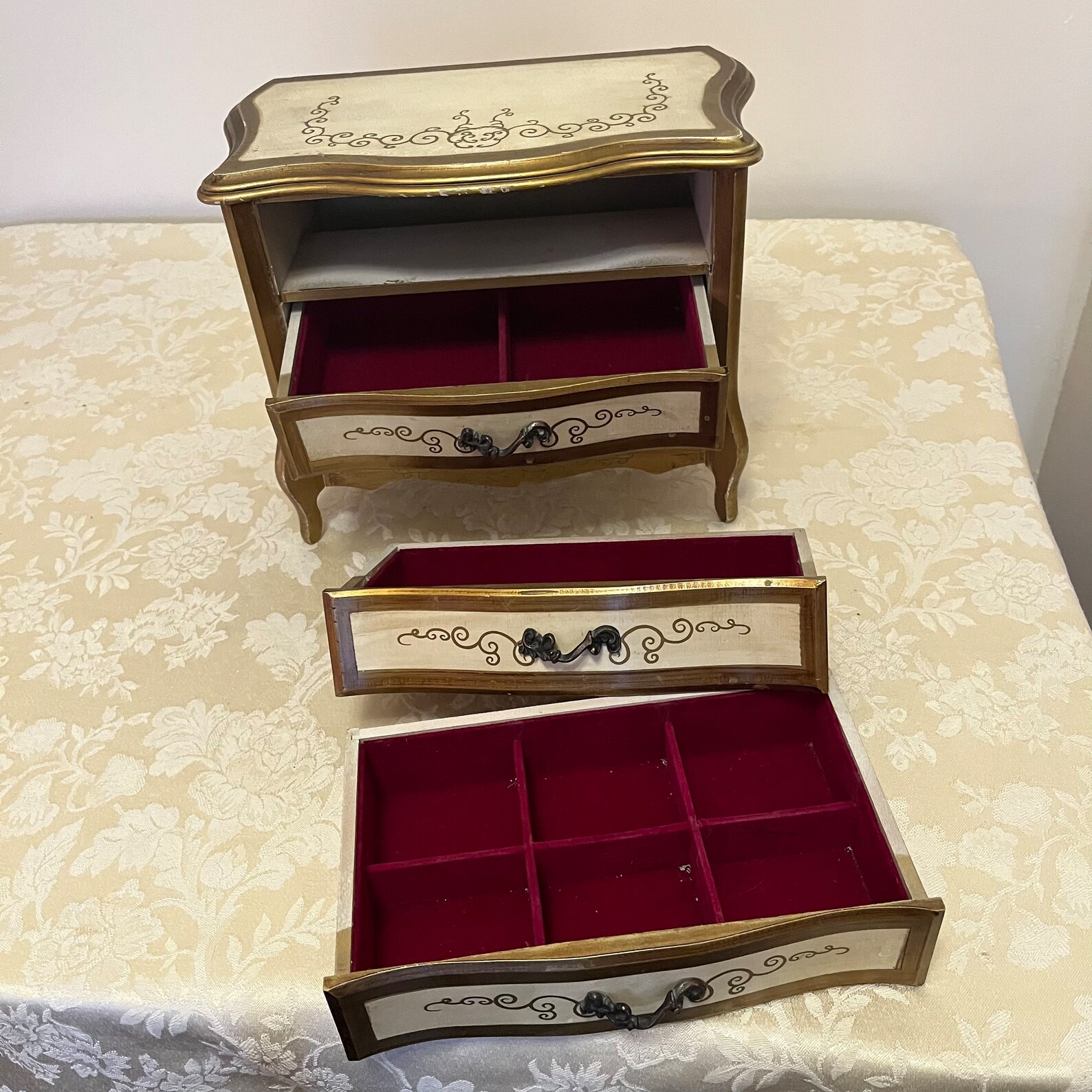 Gold Tone Japan Jewelry Box Gold Music Box With Bright 60s Red Etsy