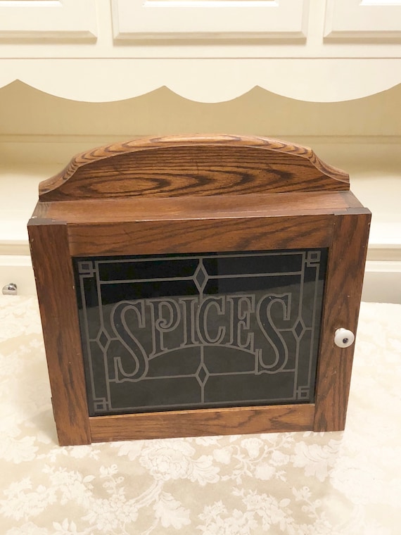 Retro Wooden Spice Cabinet Spice Rack Herb And Spice Shelves Etsy