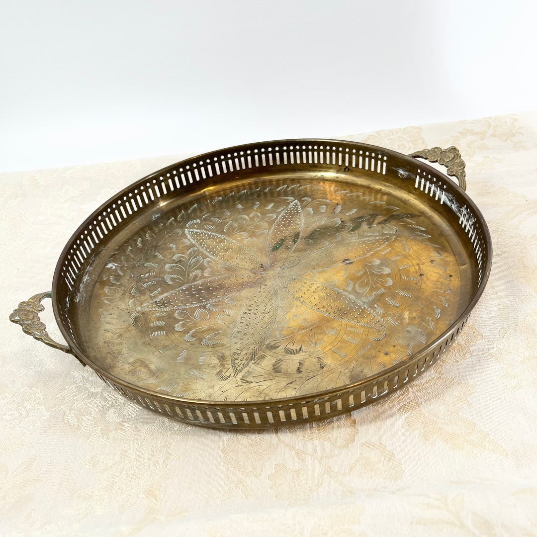 Antique Gold Brass Vanity Tray With Elegant Designs on Tray Center and ...