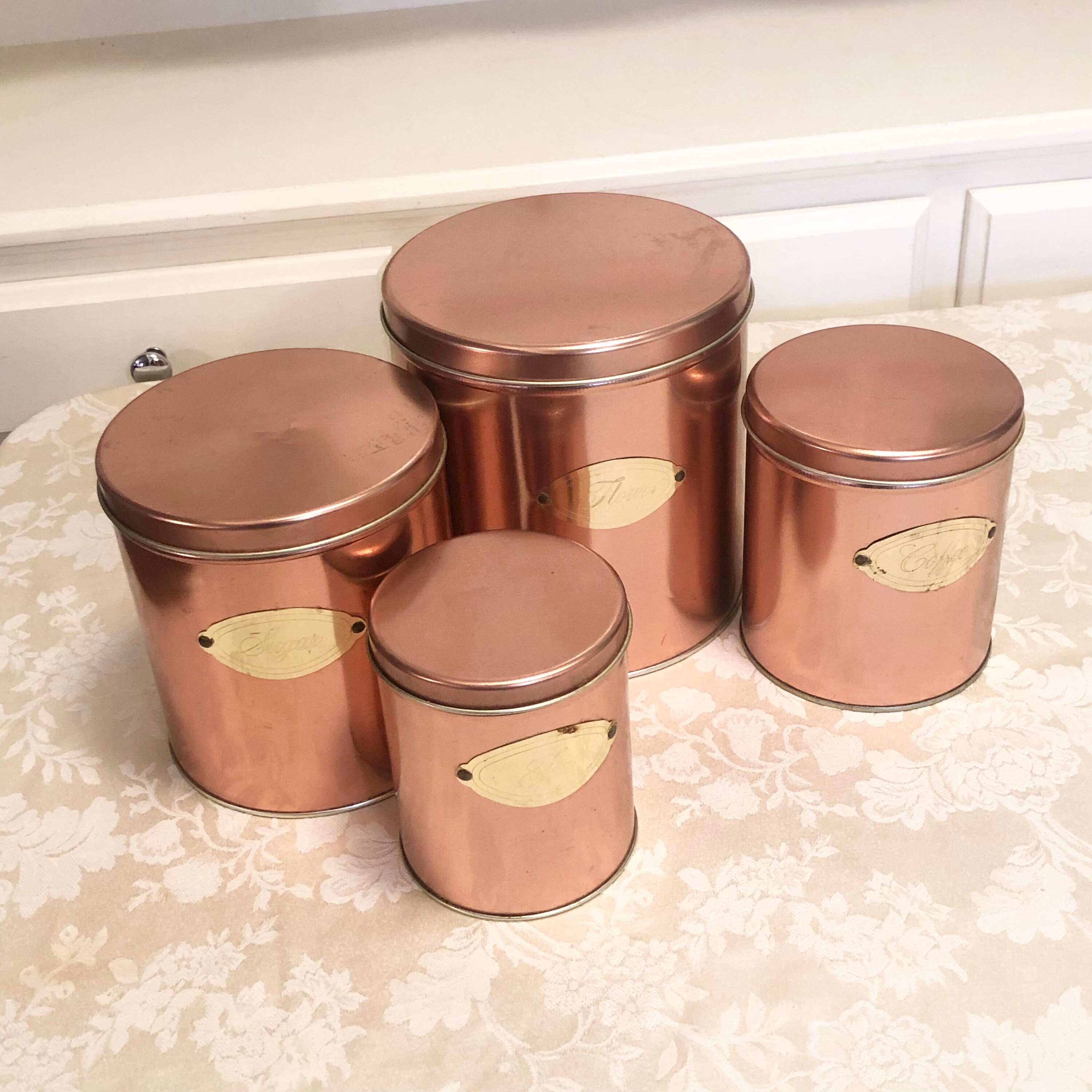 Full Set Solid Copper Canisters Featuring Brass Knobs Flour Etsy