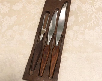 Vintage Town And Country By Washington Forge Gourmet Carver Knife Wooden Knife Set In Wooden Case Thanksgiving Carving Knife And Fork Blade