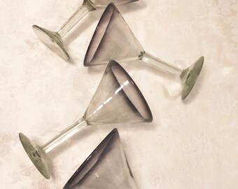 Mexico Hand Blown Martini Or Margarita Glasses Set Of Four Bar Stemmed Glasses Couples Drinking Goblets Elegant Thick HandBlown Purple Rims