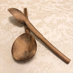 Primitive Wooden Cooking Utensils Solid Wooden Ladel, Wooden Spoons Kitchen Utensil Set Of 2 Carved Handles Farm House Kitchen Decor