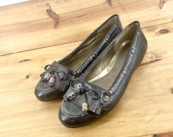 Vintage Black Moccasin Style Hush Puppies Soft Kitten Heel Simple Kitten Heels Vintage Hush Puppies Woman’s Short Heels
