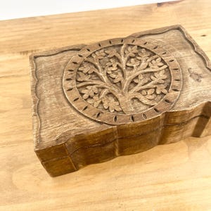 Antique Hand Carved Wooden Chest Dark Stain With Carved Top And Sides With Carved Designs Detail Storage Box Carved Detail