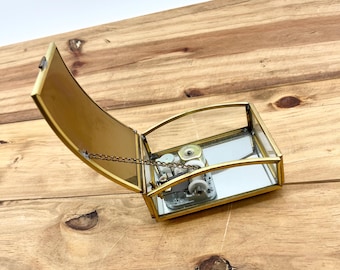 Caja de cristal vintage, joyero de cristal con caja de música, caja para guardar joyas, paredes de cristal, Viva, hecha a mano en México, joyero transparente.