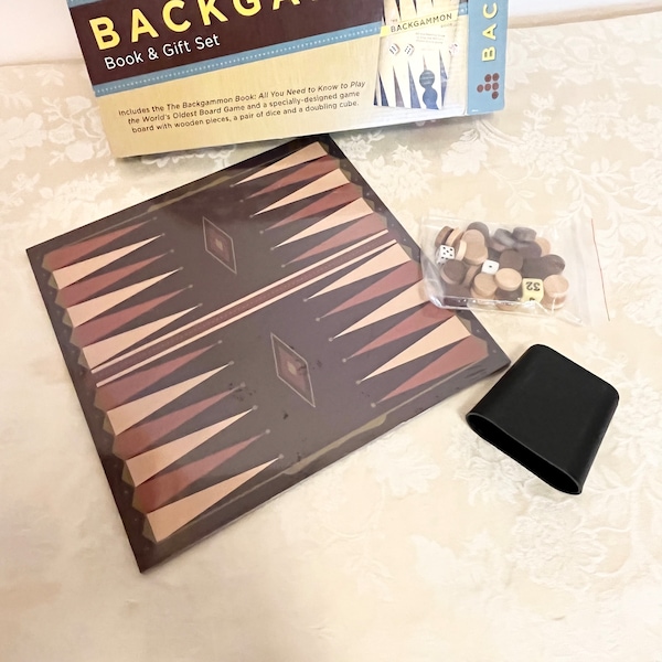 Compact Game Board Backgammon complete set! Everything Fits In Box Pieces New In Bag Board Still In Cellophane