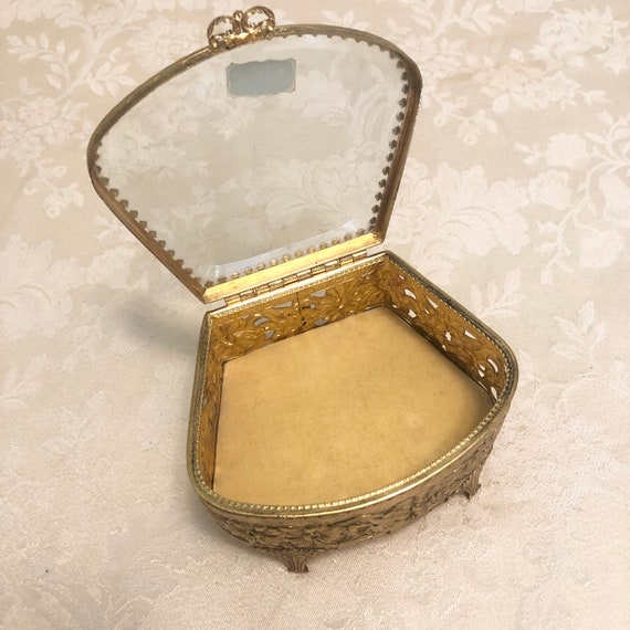 Antique 24k Gold Platted Vanity Jewelry Box Elegant E… Gem