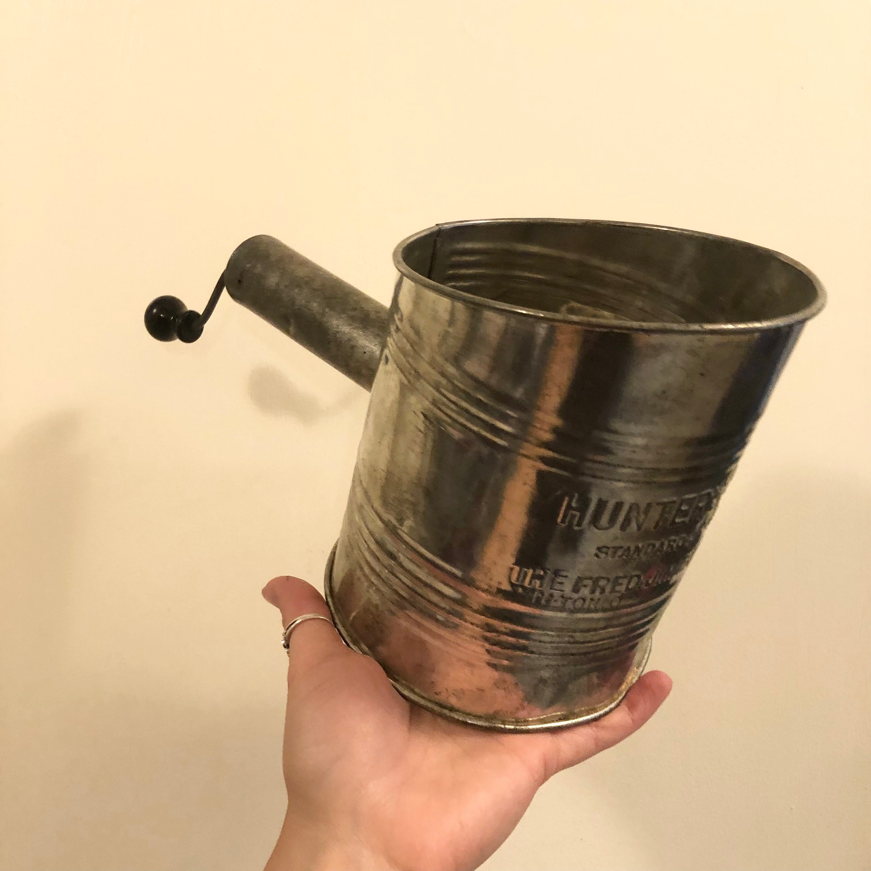 Antique Tin Hunters Sifter Standard Of The World Sifter With Handle And Crank Tin Sifter Sugar Sifter Baking Kitchen Decor Milton New York