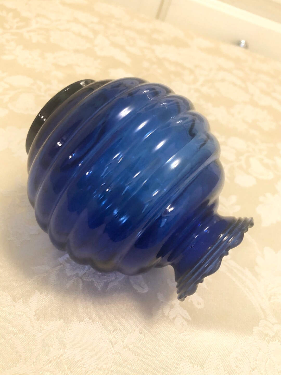 30s 40s Cobalt Ribbed Glass Vase Small Jar Small Serving Bowl - Etsy