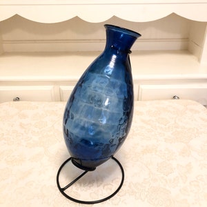 Elegant Cobalt Glass Vase Cocoon Vessel Cut Square Design Pure Inner Bubbles Chip Free! Ocean Vase Cobalt Vessel With Stand Art