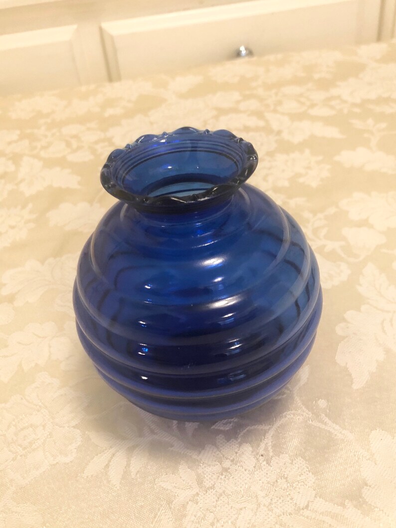 30s 40s Cobalt Ribbed Glass Vase Small Jar Small Serving Bowl - Etsy