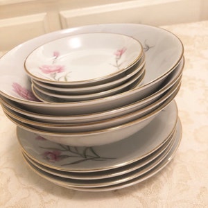 Choose Your Pieces Royal Court Pink Carnation On White Japanese Porcelain And Gold Edges Odd On Set
