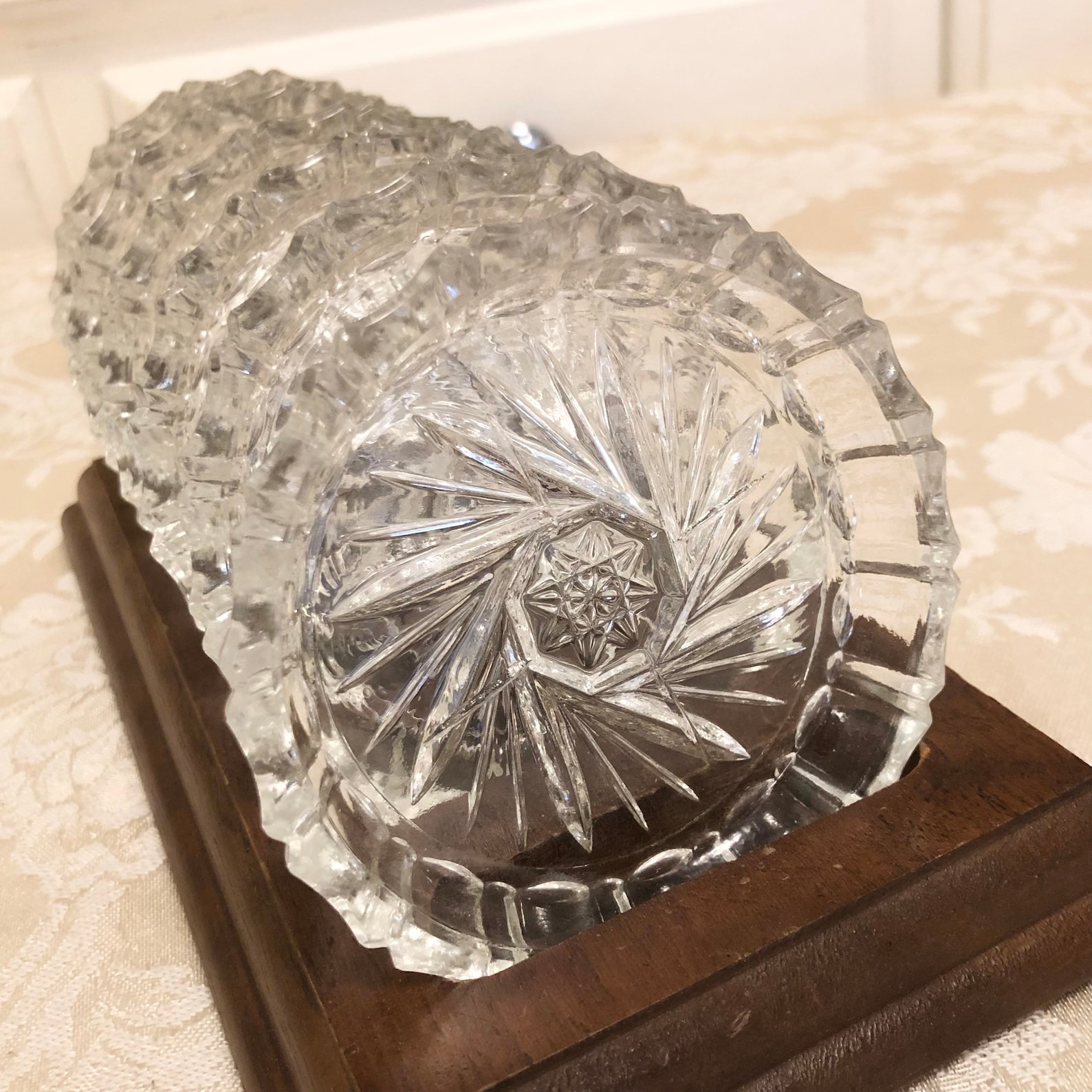 Vintage Crystal Clear Glass Coasters Set of 6 With Wooden Etsy