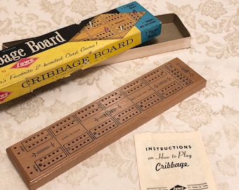 Wooden Cribbage Board Game With Beautiful Wooden Board And Metal Bottom Storage And Matching Wooden Pegs Vintage Wooden Game Board