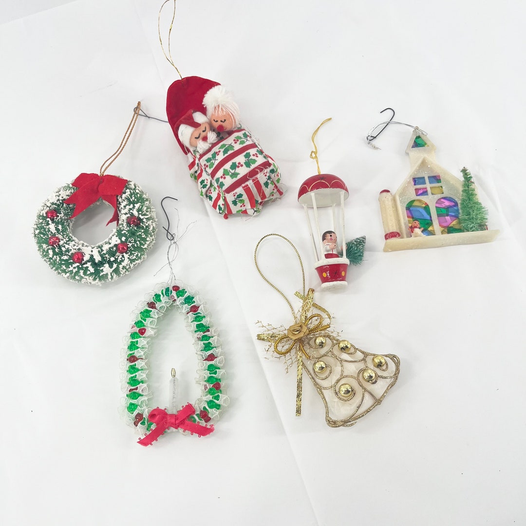 Unique Vintage Christmas Ornaments Box Set of 6 in Colorful Ornament