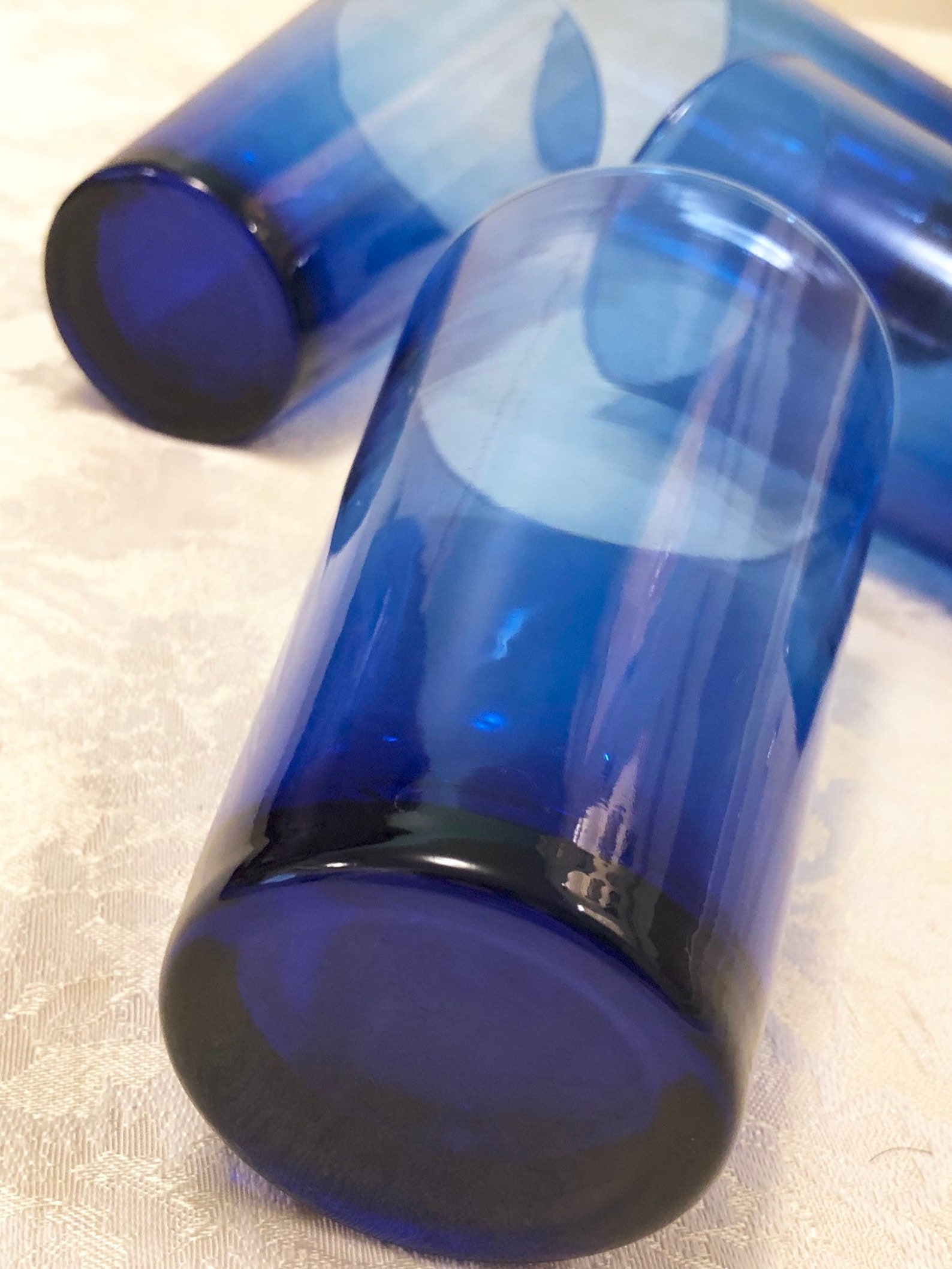 4 Cobalt Glasses Blue Glass Tall Tea Glasses. Dinner or Lunch Glass ...