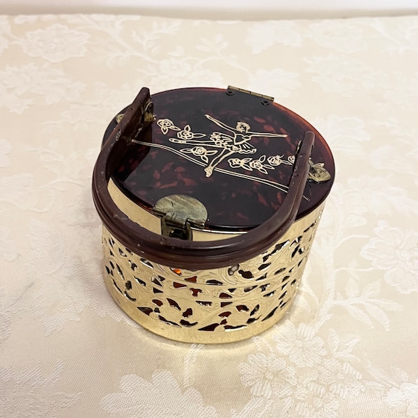 Antique Brass Body With Plastic Top And Engraved Golden Ballerina On Top With Brass Detail Storage Box Brass Container