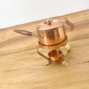 Vintage Tagus Copper Pot Copper And Brass Pot Mini Fondue Copper Kitchen Art Decor Pan With Brass Handle Primitive Copper Kitchen