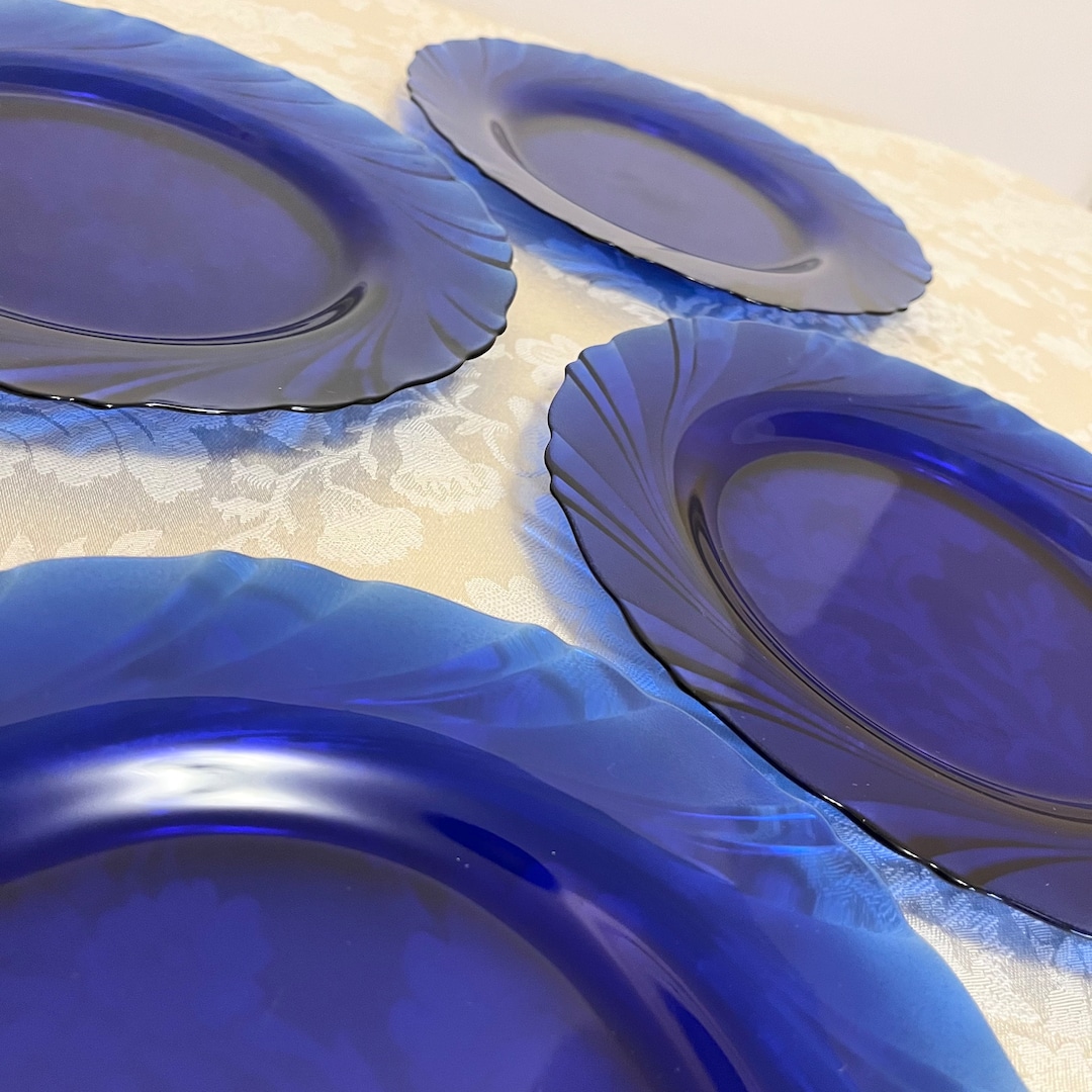 Cobalt blue glass plates set france cobalt circular design of cobalt