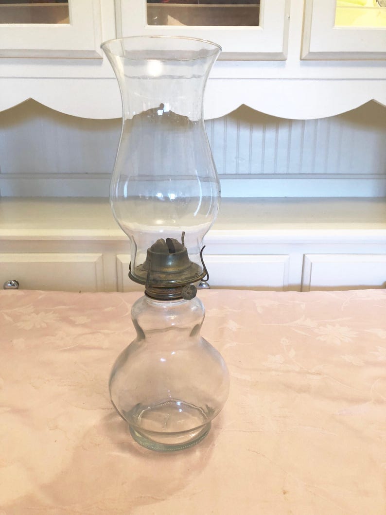 Antique Oil Lamp Glass Base And Shade Vintage With Brass Hardware Thomas Made In Usa Emergancy Light