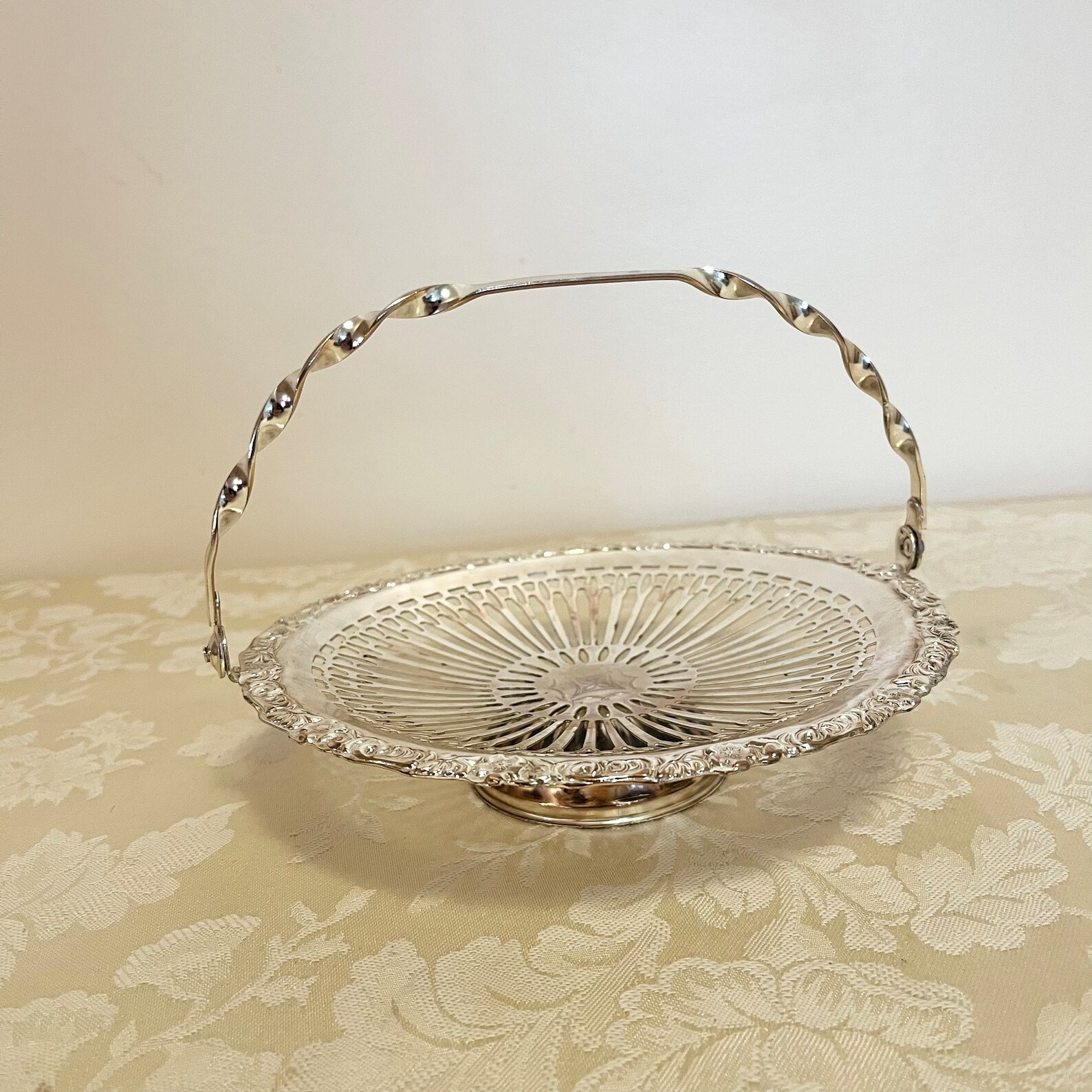 Antique Brides Basket Look Silver Tray Bowl in Silver Carrier Etsy
