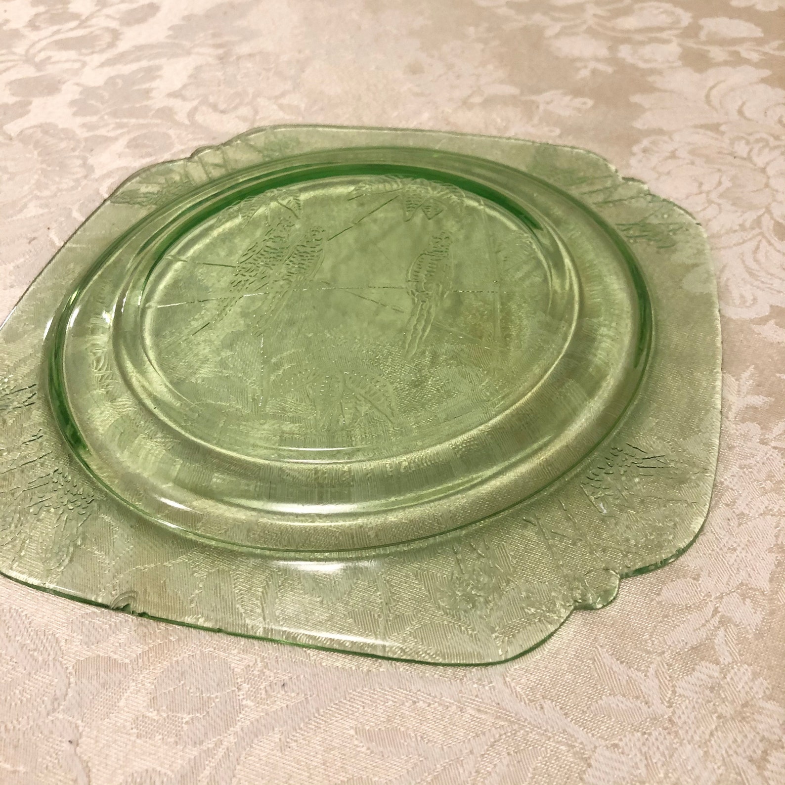 Rare Parrot Green Glass Plate Depression Glass Elegant Detail Etsy