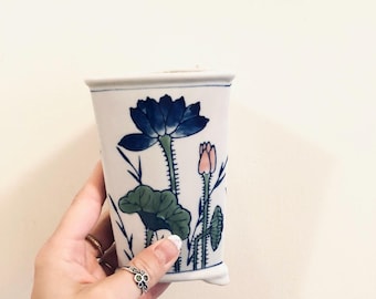 Vintage Indoor China Hand Painted Planter With Bright Flower Details China Plant Planter And Garden Traditional China Scene With Flowers