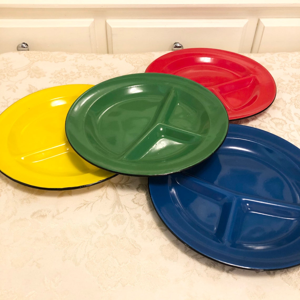 Mid Century Metal Plates Divided Dinner Plates Vintage 50s Etsy