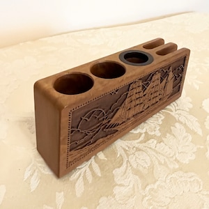 1977 Lasercraft Carved Wooden Ship on Ocean Detail Vintage Pencil ...