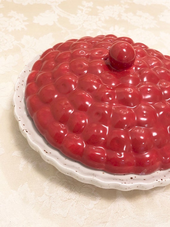 Ceramic Cherry Plate Dome In Vintage Kitchen Decor Retro Red Etsy