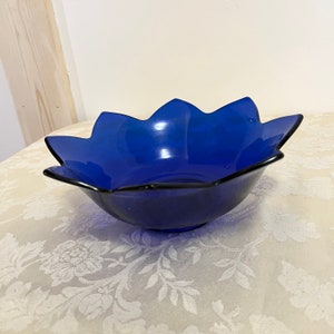 Lotus Cobalt Glass Bowl Serving Bowl Salad Serving Bowl Cobalt Serving Bowl Glass Cobalt Blue Glass Bowl Bold Cobalt Blue Vintage Serving