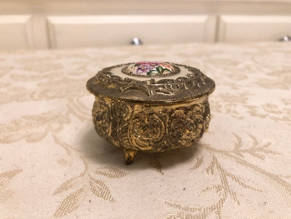 Antique Enamel Table Saccharine Style Box White E… - image 2