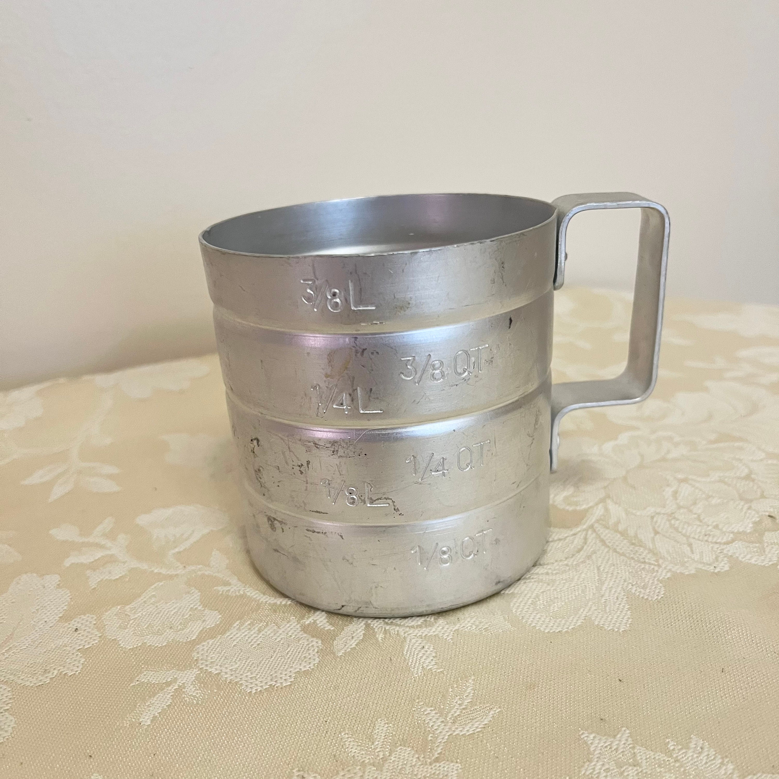 Vintage Embossed Metal 1 quart Measuring Cup For Household Use Only