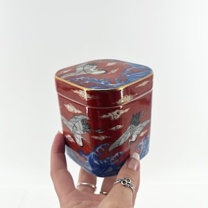 Vintage Ginger Jar Or Tea Caddy With Peacock Hand Painted Landscape On White Porcelain Antique Tea Canister With Peacock Made In Japan