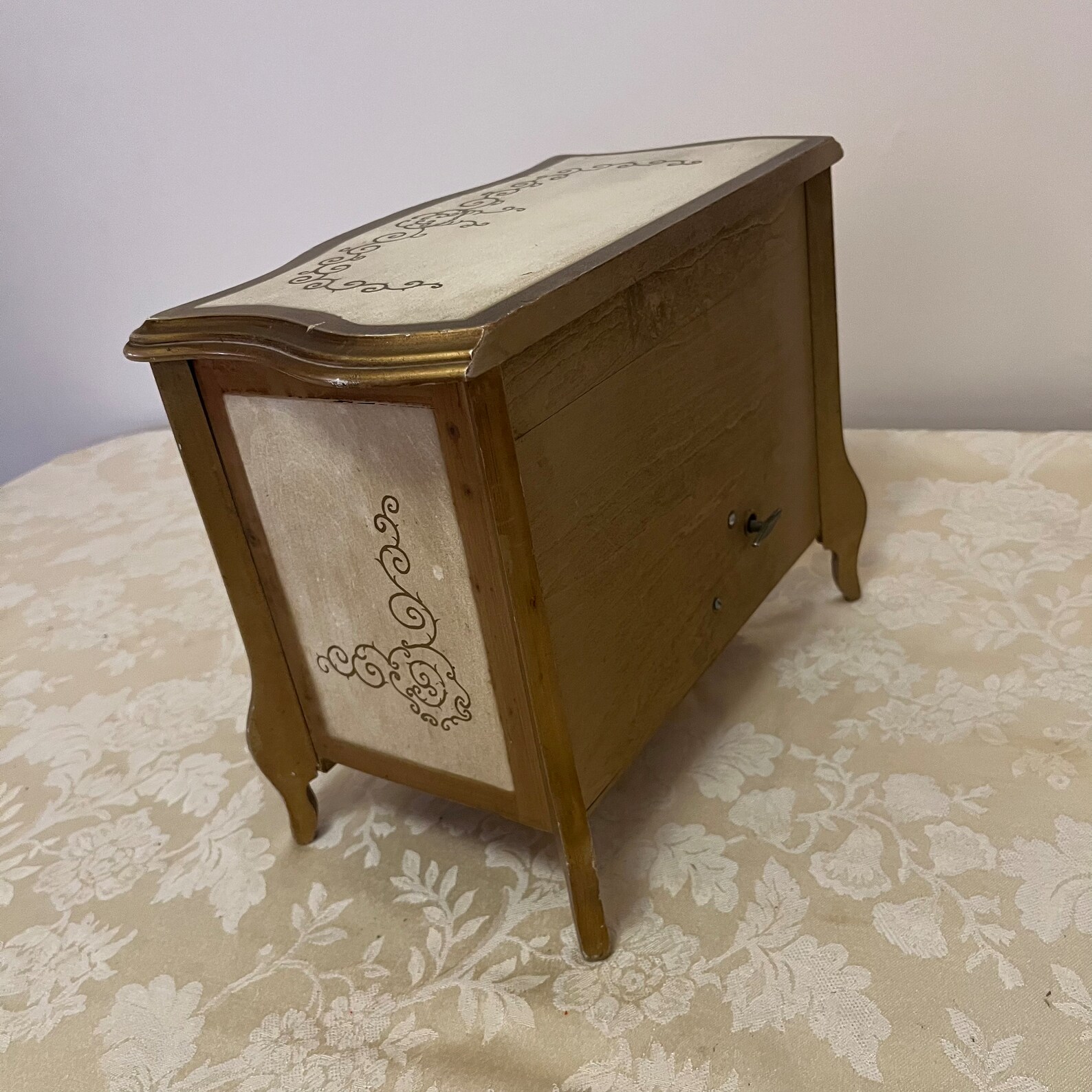 Gold Tone Japan Jewelry Box Gold Music Box With Bright 60s Red Etsy