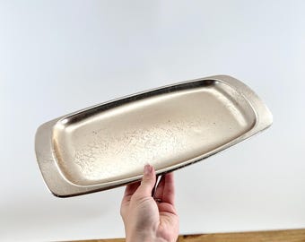 Mid Century Pink Aluminum Tray Long Atomic Tray With Crinkle Cracked Design Light Weight Home Serving Tray