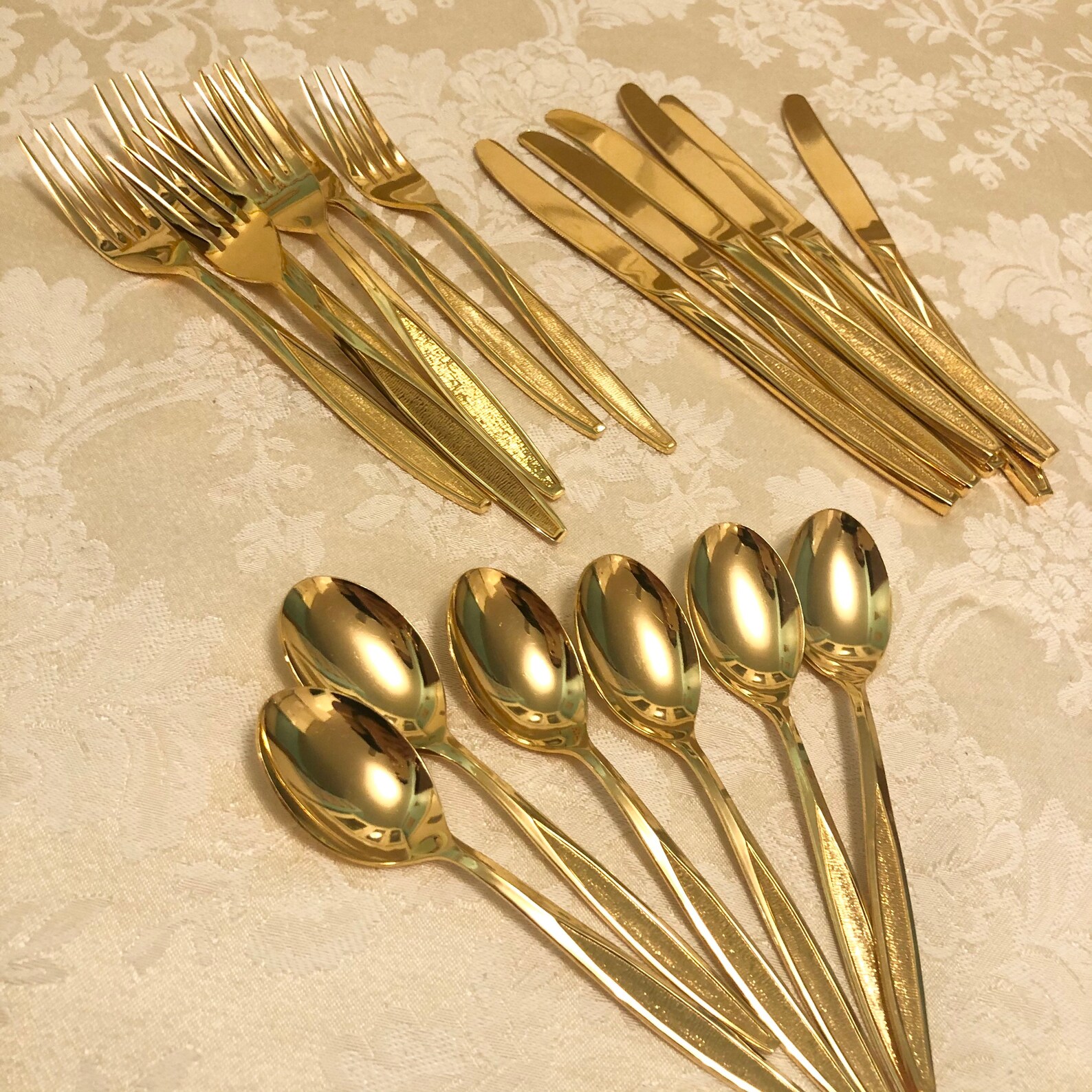 Gold Flatware Set Serves 6 Elegant Gold Serving Spoons Forks Etsy