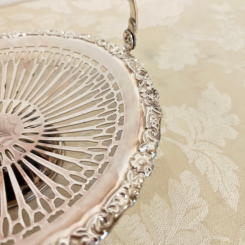 Antique Brides Basket Look Silver Tray Bowl in Silver Carrier Etsy