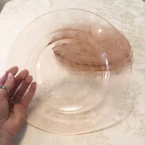 Bold Pink Dinner Plates Pink Depression Glass Plates Dinner Size Embossed Designs With Flower Edges Couples Serving Cabinet