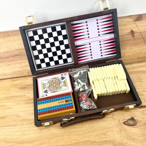 Compact Multi Game Board Backgammon Chess Checkers Cribbage Cards dominos complete set! Everything is in bags and cellophan