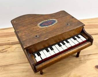 Antique Miniature Piano 12 Key Piano Wooden Nifty Baby Grand Piano Kids Vintage Toy Kayboard Piano