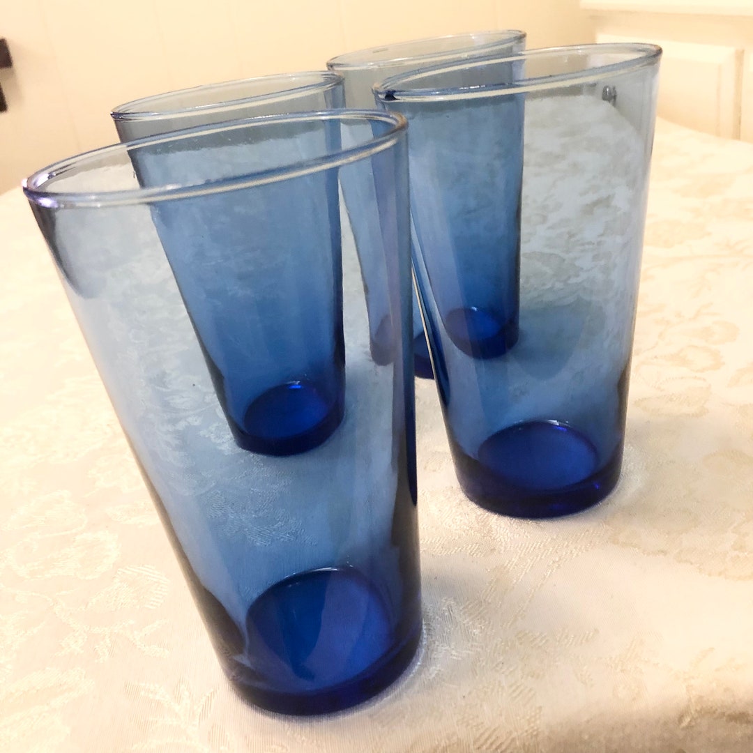 4 Libby Cobalt Blue Glass Tall Tea Glasses. Dinner or Lunch Etsy