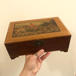 Solid Wood And Brass Front Lock Looks Like The Hound Hunt From Hazel Atlas Chest Storage Wooden Box