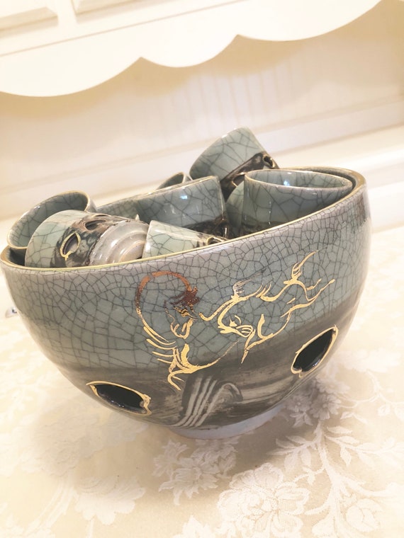Rare Somayaki Soma Yaki Japanese Punch Bowl Gold Galloping Etsy